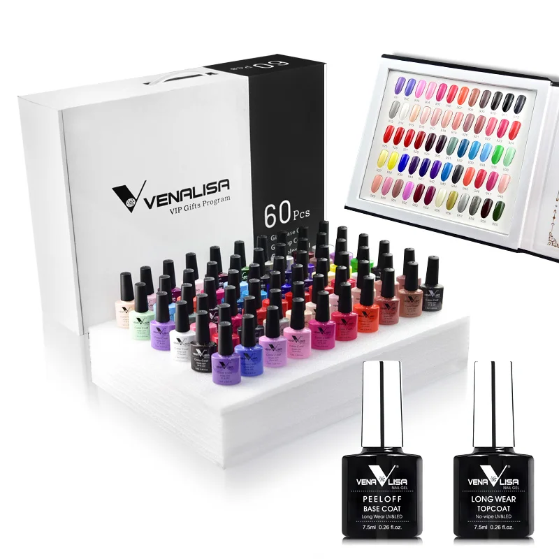 

Top Sale VIP.1 Venalisa Nail Art Kit For Beginners 60 Colors Gel Polish Set Nail Supplies Salon 7.5ml Nails Gel Color, 60 colors+base+top