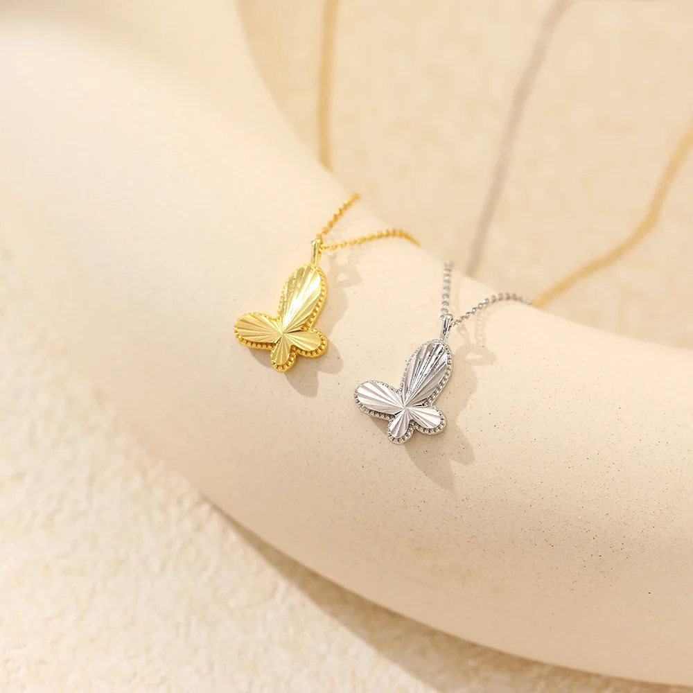 Europe and America Fashion Jewelry 925 Sterling Silver butterfly Gold Plated Pendant Clavicle Necklace Jewelry for Women