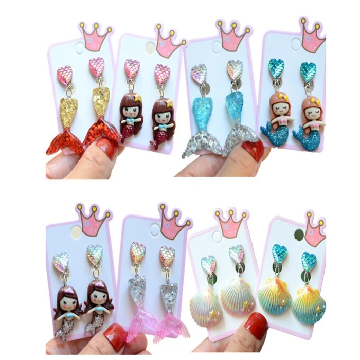 

Hot sale kid gifts mermaid shell girls stick on earring kids, As picture