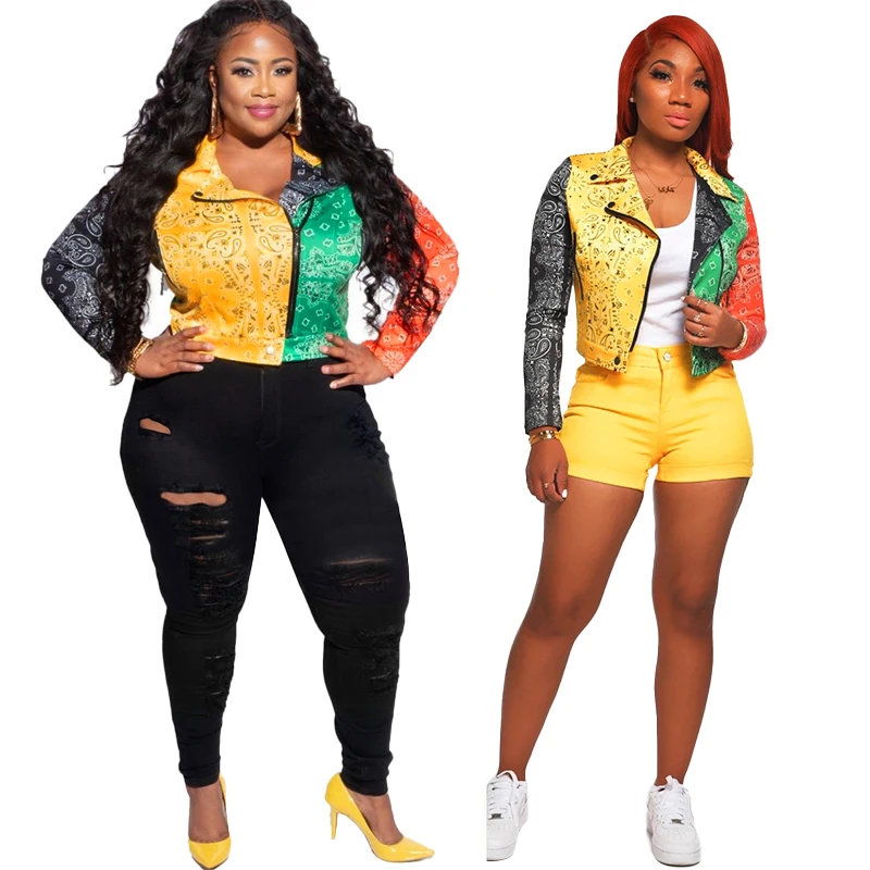

Women's Ethnic Plus Size Jacket Coats For Women 2020 Fall Block Color Biker Jacket