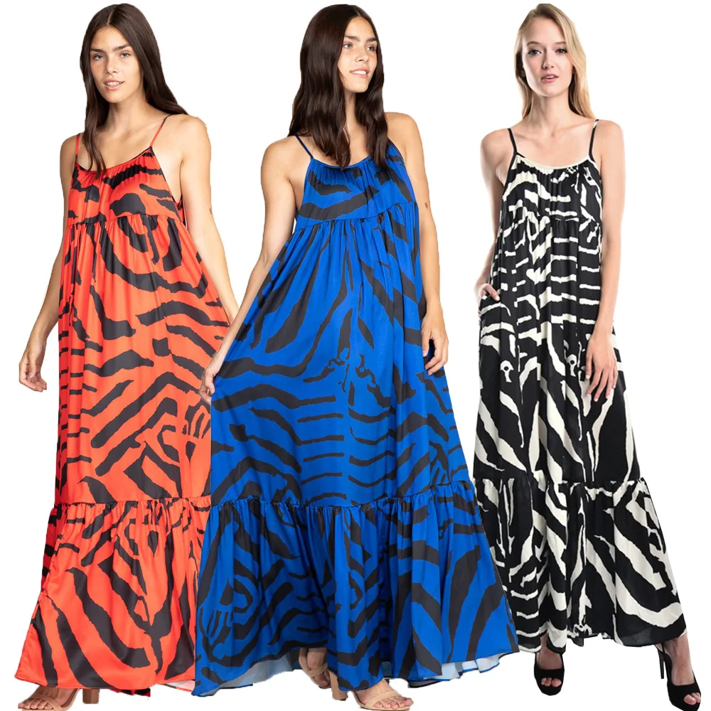 

2021New Design Summer Digital print long loose suspenders halter casual maxi dresses for women