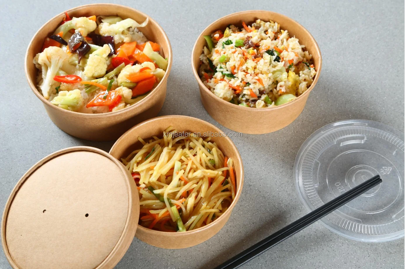 500ml 750ml 1000ml 1100ml 1300ml Disposable Pla Kraft Paper Bowl Take ...