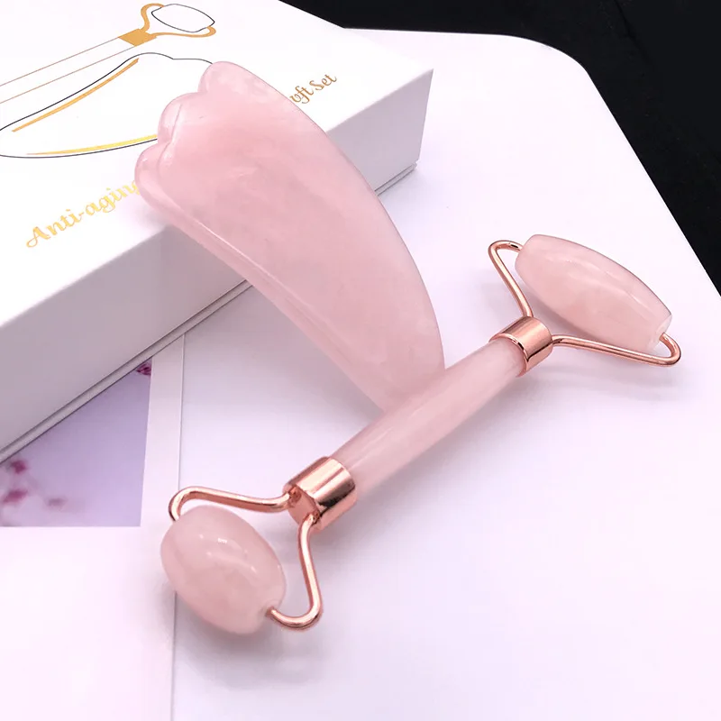 

Hot Sell Private Label Beauty Anti Aging Small Amethyst Germanium Massage Rose Quartz Pink Jade Roller for Face