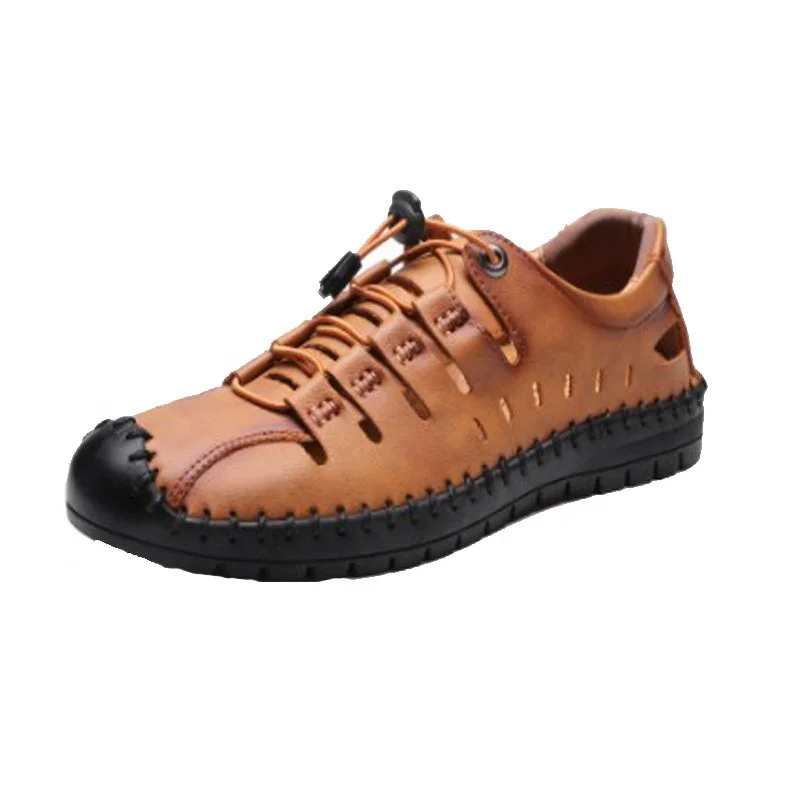 

dropshipping summer water casual sports sandals light weight slide leather fast lace toe cap OEM beach sandals men shoes