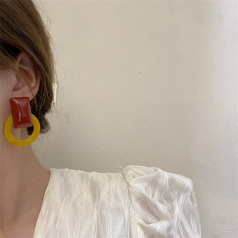 

Aimgal jewelry geometric round contrast color acrylic resin earrings for women