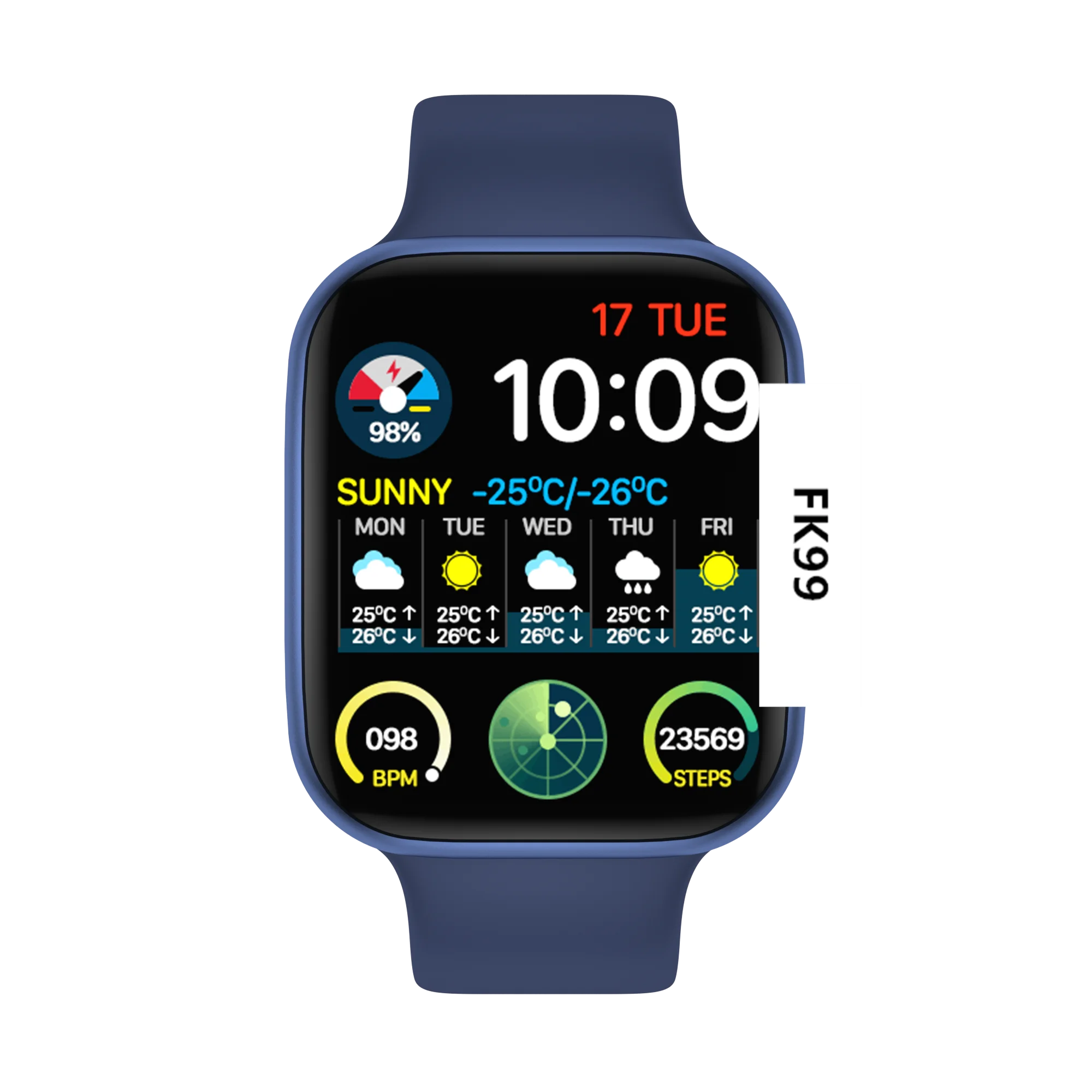 

2021 New Smart Watch Wireless Charging Smart Watch Fk99 1.75 Inch Health Fitness Sport Smartwatch Series 6 With Two Straps, Black white sliver pink