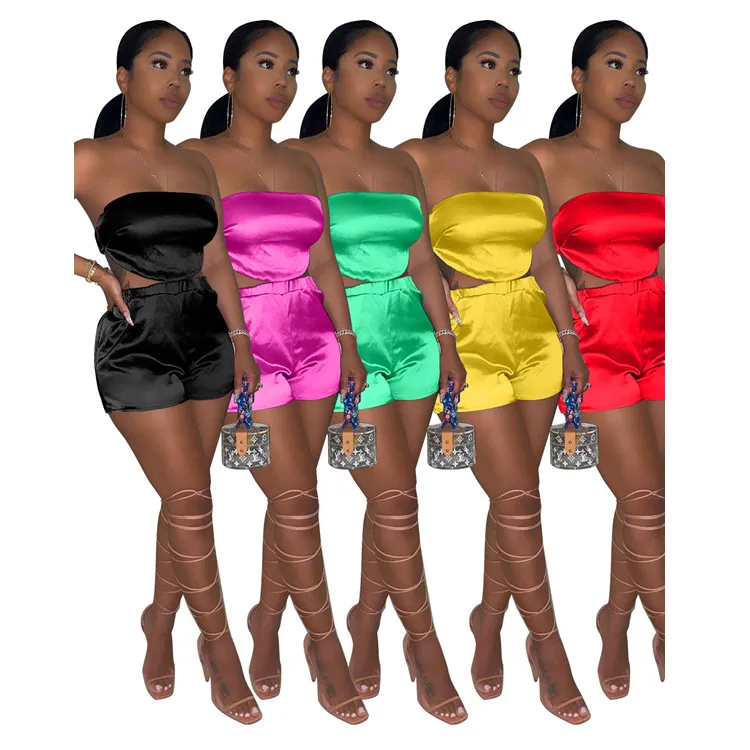 

YS-068 Summer 2021 New Women'S Ice Silk Bellyband Shorts Casual Suit