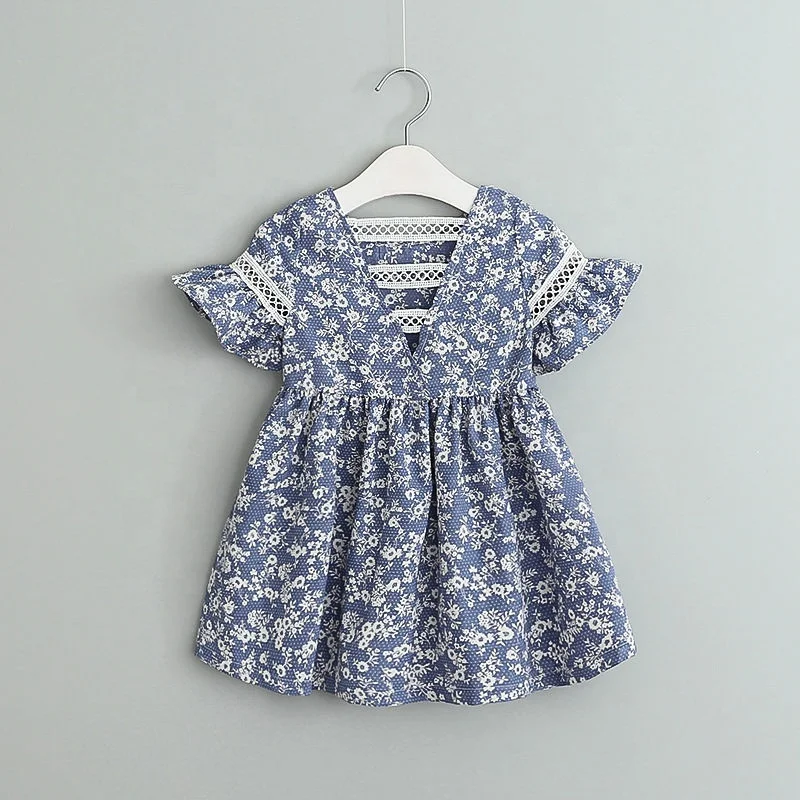 

B52366A Little girls spring summer new casual lace up flower printing dress, Show