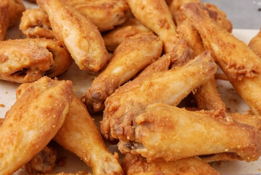 Close-up of properly dried chicken wings before seasoning application
