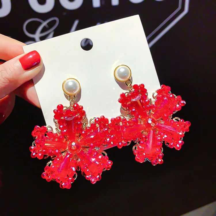 

fashion red color crystal flower drop earrings