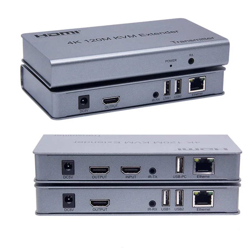 

4K 120M KVM HDMI-compatible Extender Adapter Over RJ45 Ethernet Cat5e Cat6 Cable IR Remote Converter TX RX USB Device Extension
