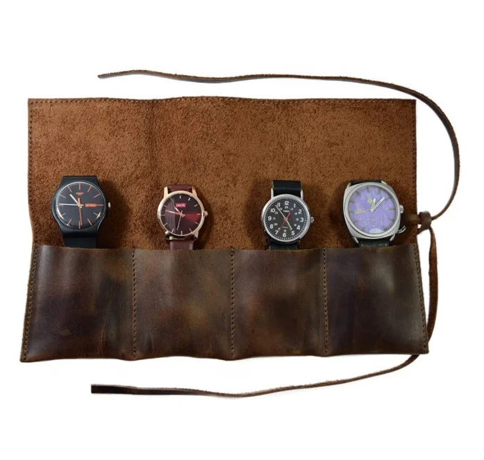

China manufacturer wholesale genuine leather embossing travel watch rolls, Customized