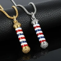 

2019 Hot barber shop logo 3D barber pole pendant necklace luxurious long chain necklace barber souvenir jewelry for unisex