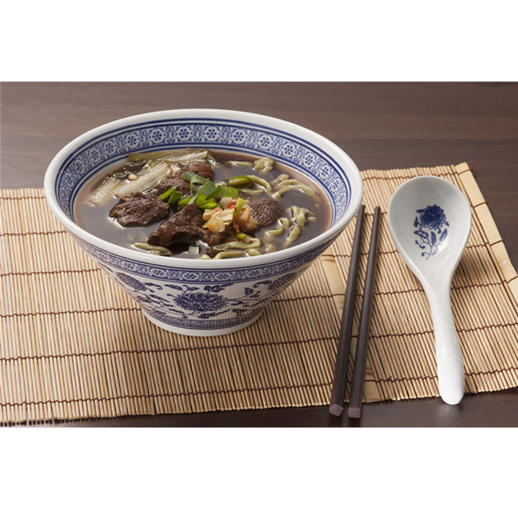 

New design printed unbreakable Korean style 7.6 inch big round melamine soup ramen noodle bowl, Customized acceptable