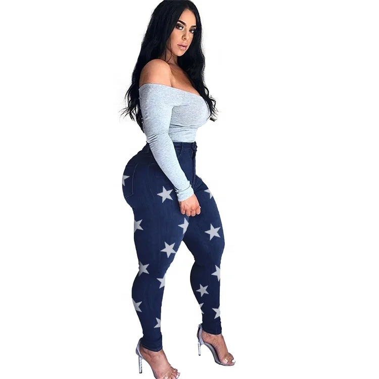 

2020 Fashion Star Printed Jeans Slim Plus Size Jeans Stretch Women Denim Jeans Trousers, As pictures show