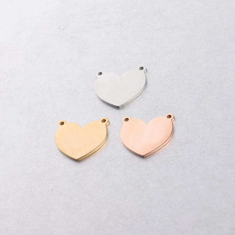 

20.5*19mm High Polished Double Hole Jewelry Diy Accessories Stainless Steel Blank Heart Charm Pendant For Bracelet Making, Gold,rose gold,silver,