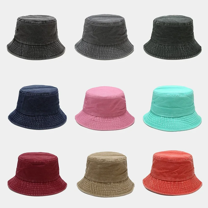 

Free shipping wholesale cotton bucket hiking hat distressed bucket hat custom washed denim acid wash bucket hats chapeau bob