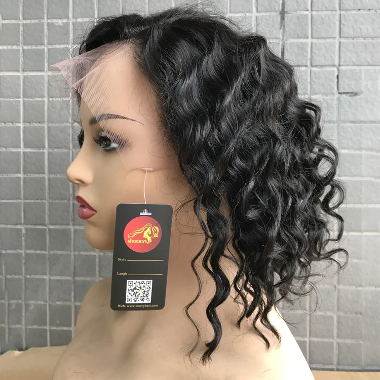 

short remy thick curly human hair bob wigs with baby hair for black women
