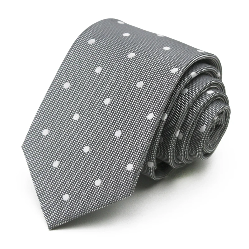 Grey Quality Solid Narrow Neckwear Polka Dot Mens Skinny Slim Business Necktie