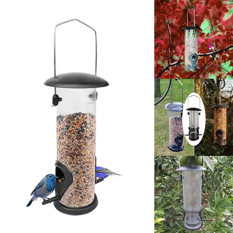 

Outdoor bird feeder wild bird metal feeder hanging feeders viewing window for garden yard decoration, Transparent,black