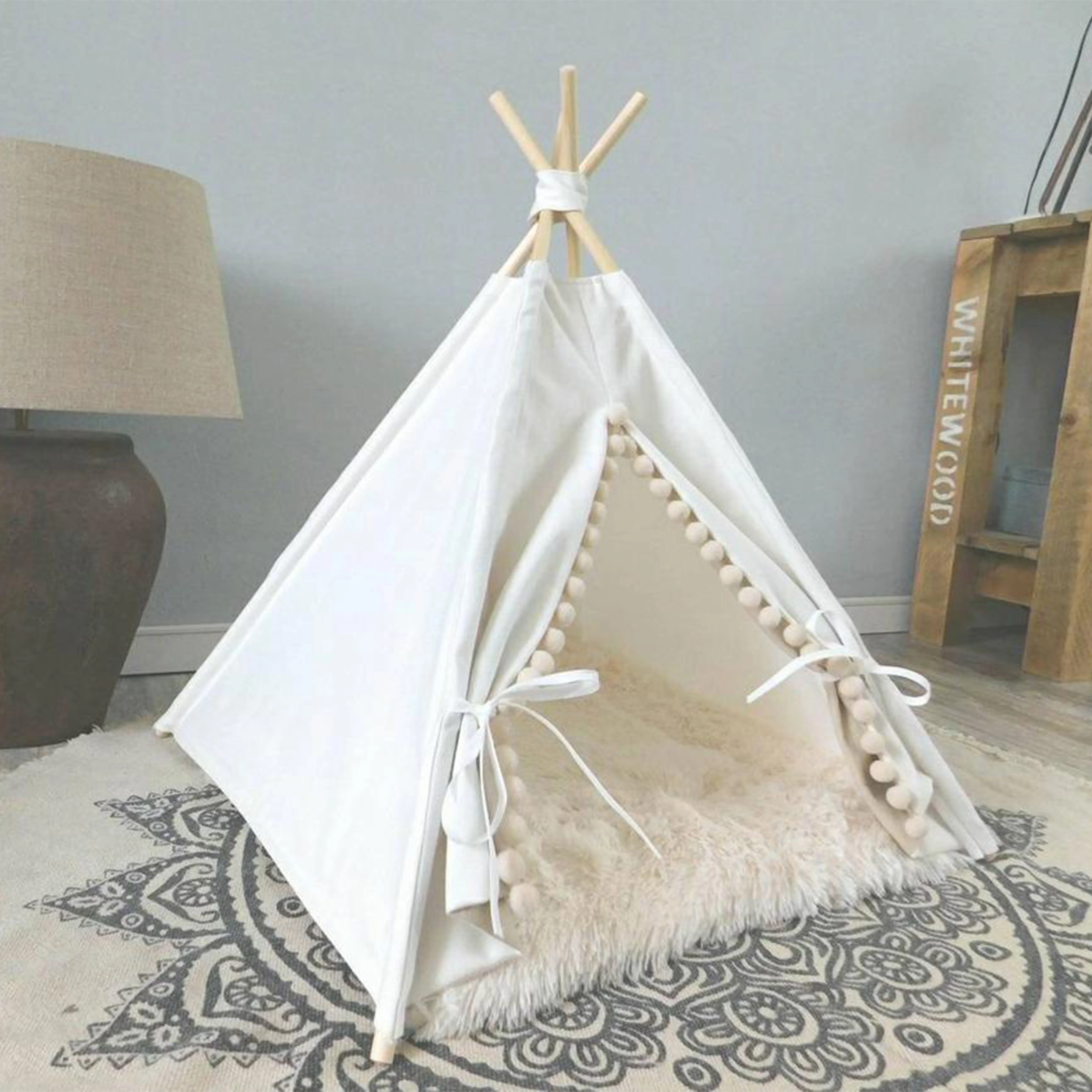 

Dogs cats Fleece pet teepee tent house,tents pet bed, Like picture