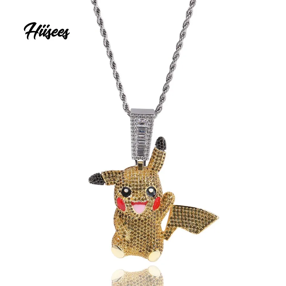 

Hip Hop Pendant Cartoon Pendant Necklaces Children Colorful 3A Zirconia Iced Out Cartoon Cute Necklace Jewelry