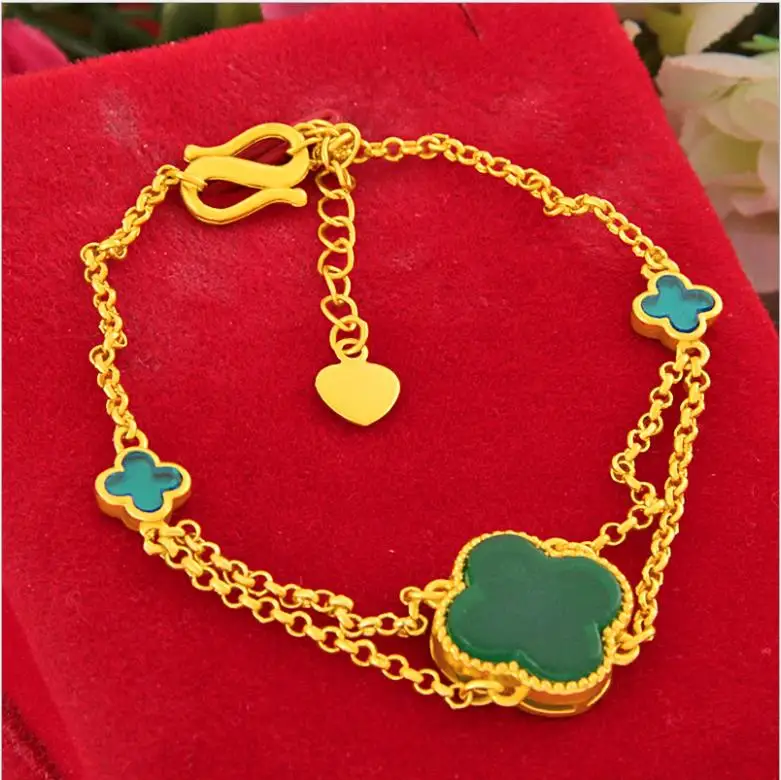 

four Leaf Clover 24k gold plated bracelet wedding hand chain for women party bracelet Thanksgiving Day Gift solid gold chain