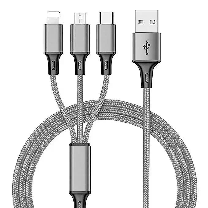 

customized logo multi fast charging nylon braided 3 in 1 data USB cable for iphone huawei samsung
