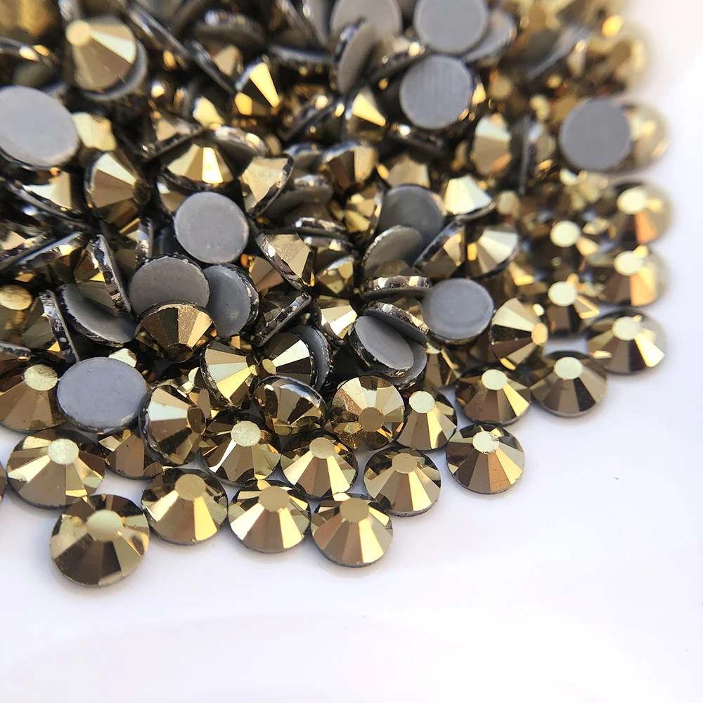 

Cheap flat back glass stone wholesale crystal gold Rhinestone in bulk, Aurum