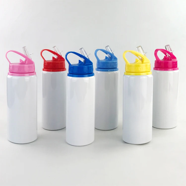 

Aluminum single wall sports water bottle with portable straw lids, Customized color acceptable