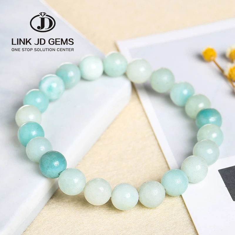 JD Good Quality Fashion Natural Jewelry Blue Amazonite Stones Beads Strong Elastic Bracelet Suitable For Men And Women