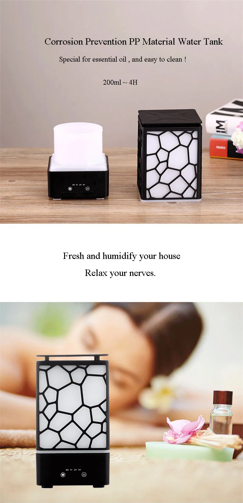 Colorful Comfortable Romantic Water Cube Oil Aroma Diffuser Humidifier Atmosphere Night Lamp for Home