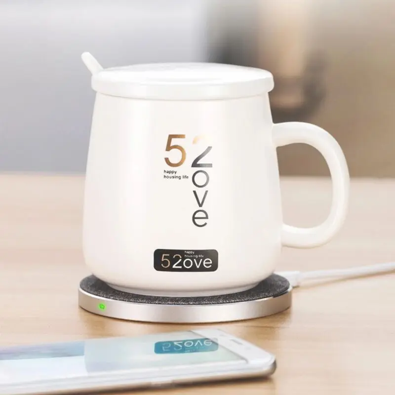 

2019 gifts self heating coffee cup temperature control mug wireless charger for smartphones