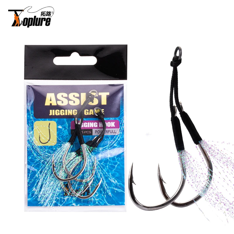 

Toplure Saltwater Fishing Metal Jigging Lure Assist Hook With Feather