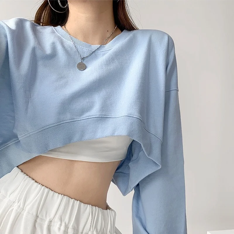 

Sports White Hoodie Streetwear Women Pullover Korean Fashion Crewneck Sweatshirt Aesthetic Oversize Crop Pastel Clothes, Blue black white