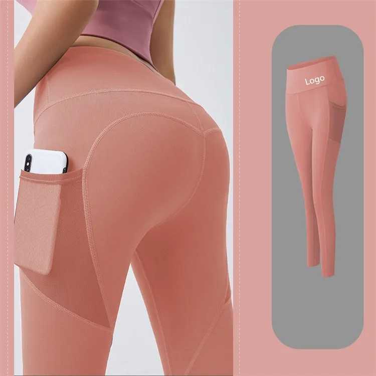 

Hot selling stretch high waist lift hips thin quick drying elastic mesh side pockets workout running leggings yoga pants