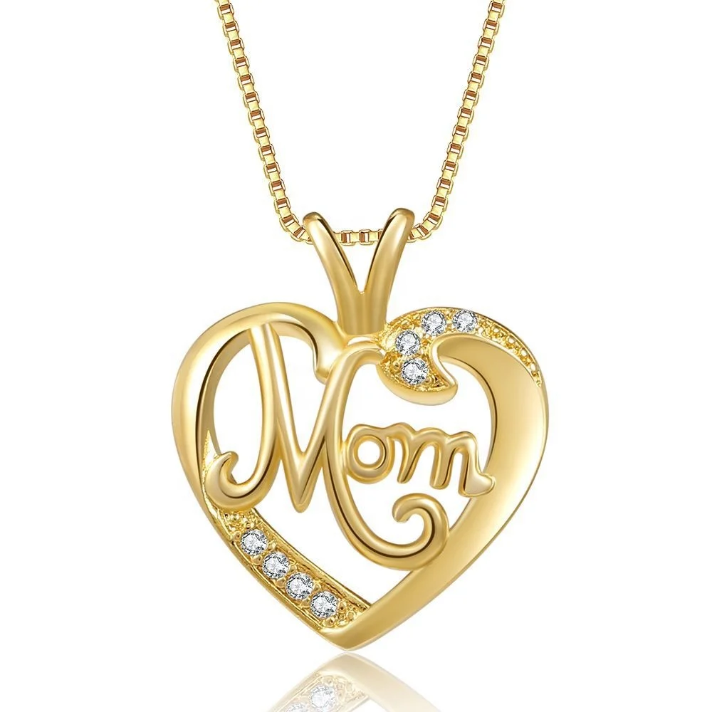 

wholesale popular heart Mom 14K gold plated brass zirconia gift necklaces jewelry for women