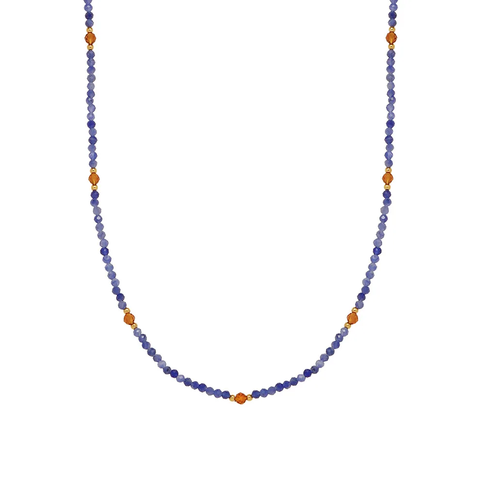 

JOOLIM High End Stainless Steel Glass Blue Natural Stone Necklace 18K Gold Plated Jewelry Wholesale