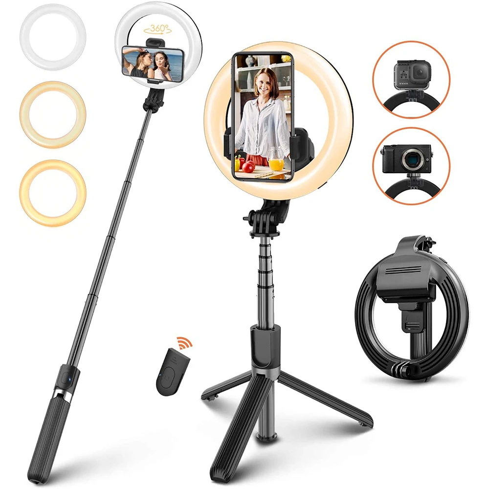 

wholesale Customized hot sale foldable portable mini dimmable 6 inch mobile phone camera led rechargeable selfie ring light, Black