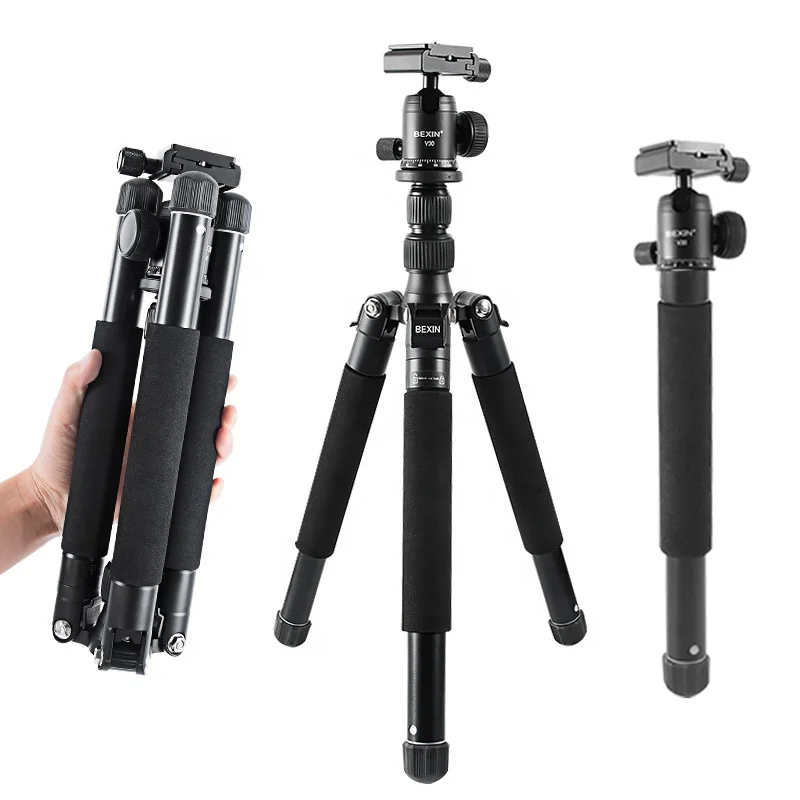 

BEXIN Professional Portable Travel Camera Tripod Aluminum Alloy Tripod Stand for Canon Nikon SLR DSLR Digital Camera, Black