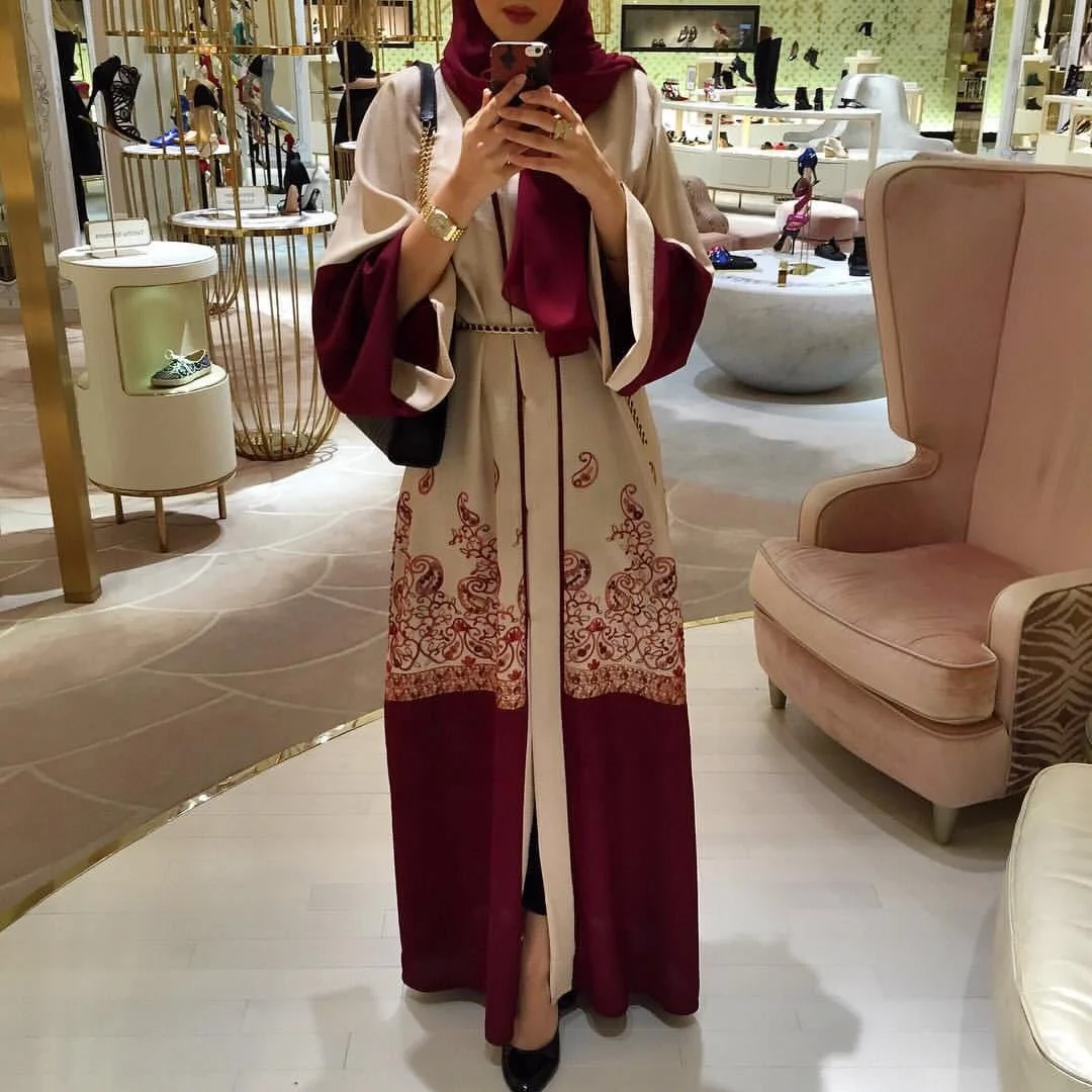 

LSM073 Dress Muslim Abaya Long Sleeves Open Lace Muslim Abaya Dress