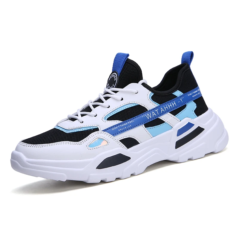 

New Design 2021 Popular Mens Casual Shoes Running Footwear Lace Up Fashion Men's Sneakers, White yellow blue