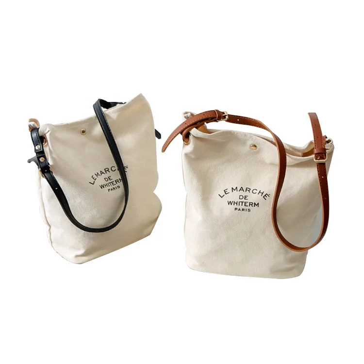

Zipper Shopping Canvas Shoulder Portable Letter Pattern Bag for Womens, Black, brown or customized color