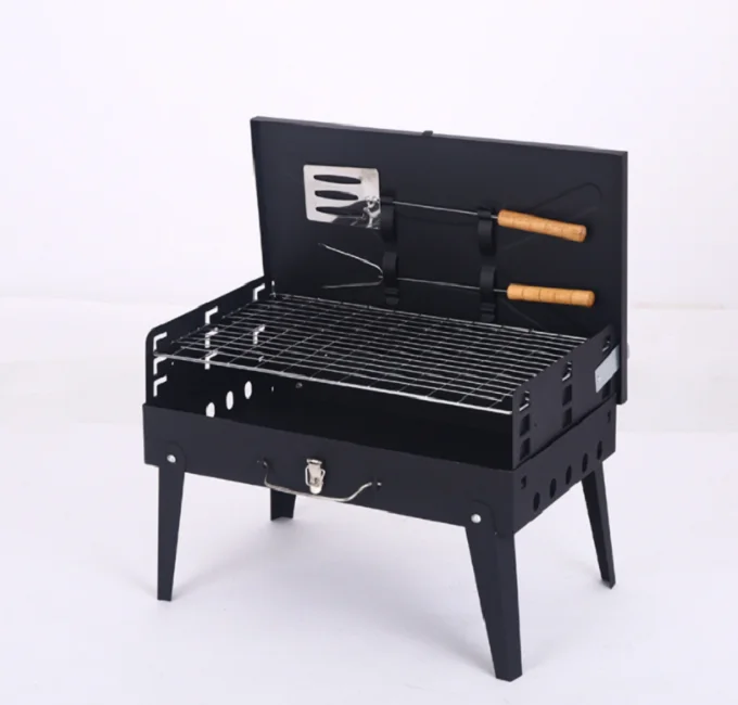 

Outdoor camping folding stainless steel black grill comes with tools, Blalck