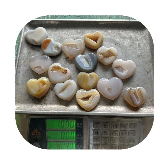 

New arrivals carved 50-60mm High quality new product ideas 2023 gemstone natural druzy agate geode heart for sale