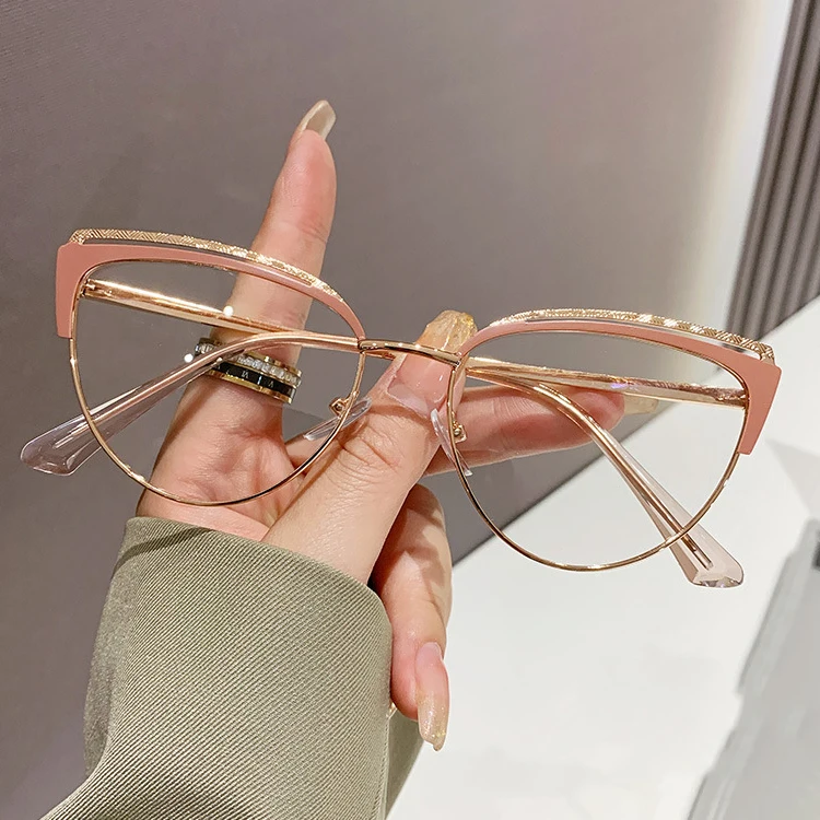 9036 Fashion Cat Eye Anti Blue Light Blocking Glasses Retro Metal Glasses Pink Black White  Anti Blue Light Eyeglasses Frame