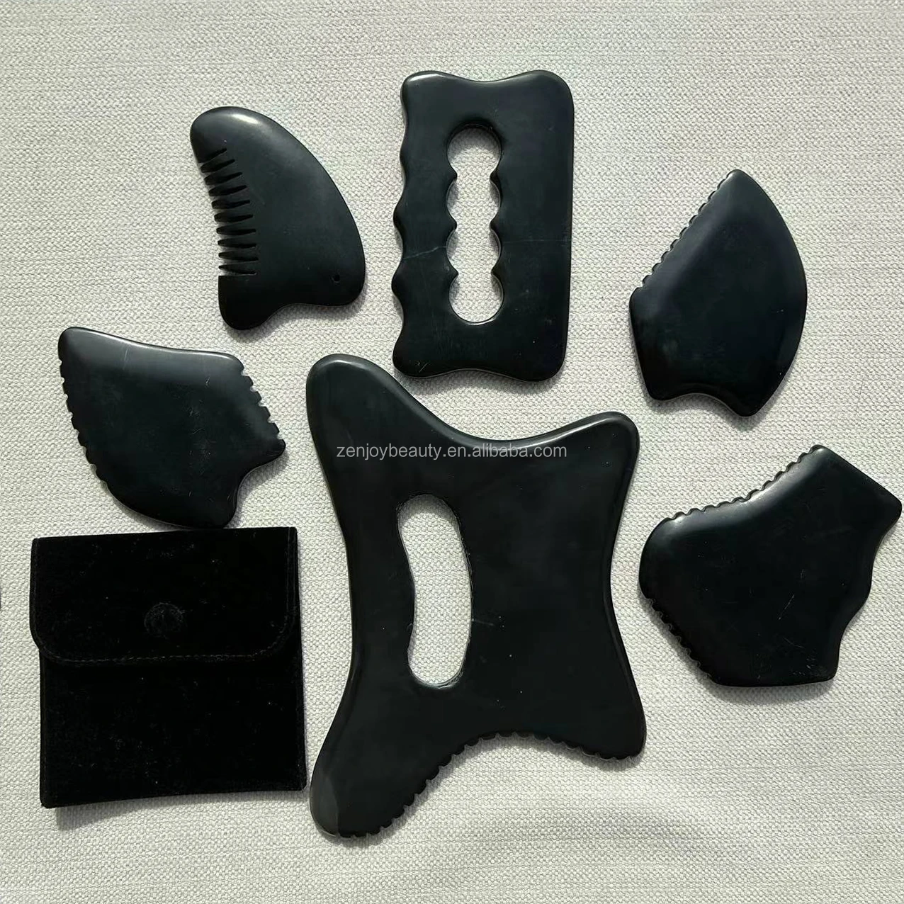 Zenjoy Bian Gua Sha Facial/Body Massage Tool-9-Edge 3D Stone Ridges Gentle Scraping Black Hot Oval Shape Home & Commercial Use