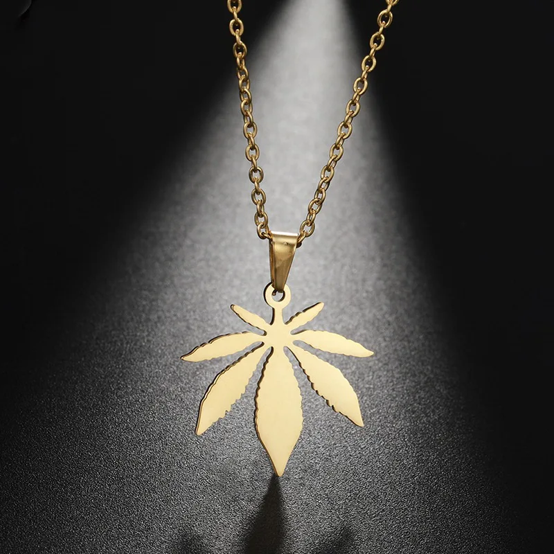 

Unisex Fashion Stainless Steel Hip Hop Necklace Accessories Men's Cool Stainless Steel Maple Leaf Pendant Necklace, Silver,gold