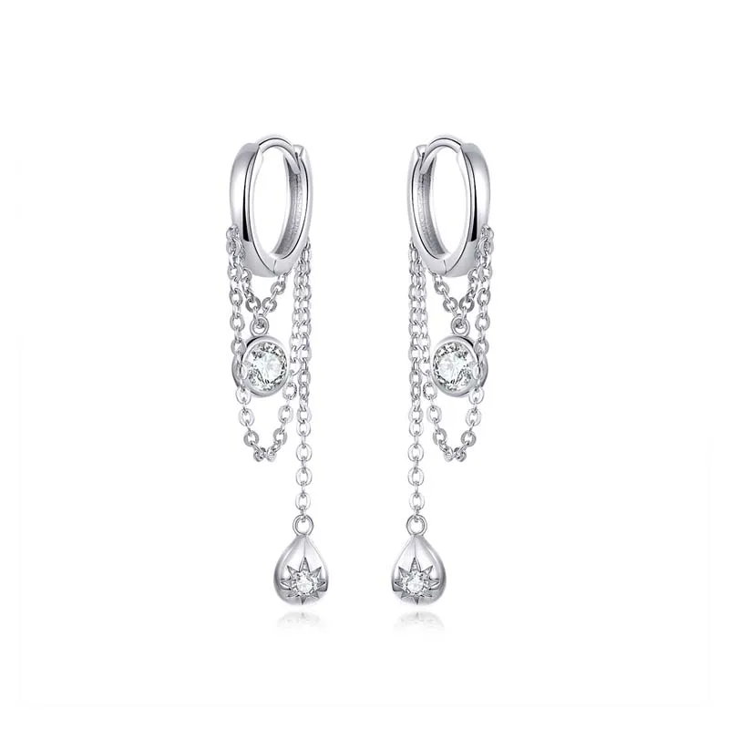 

Fashion Personality Chain Tassel Earrings Zircon Pendant Designed Sterling Silver Earrings For Women