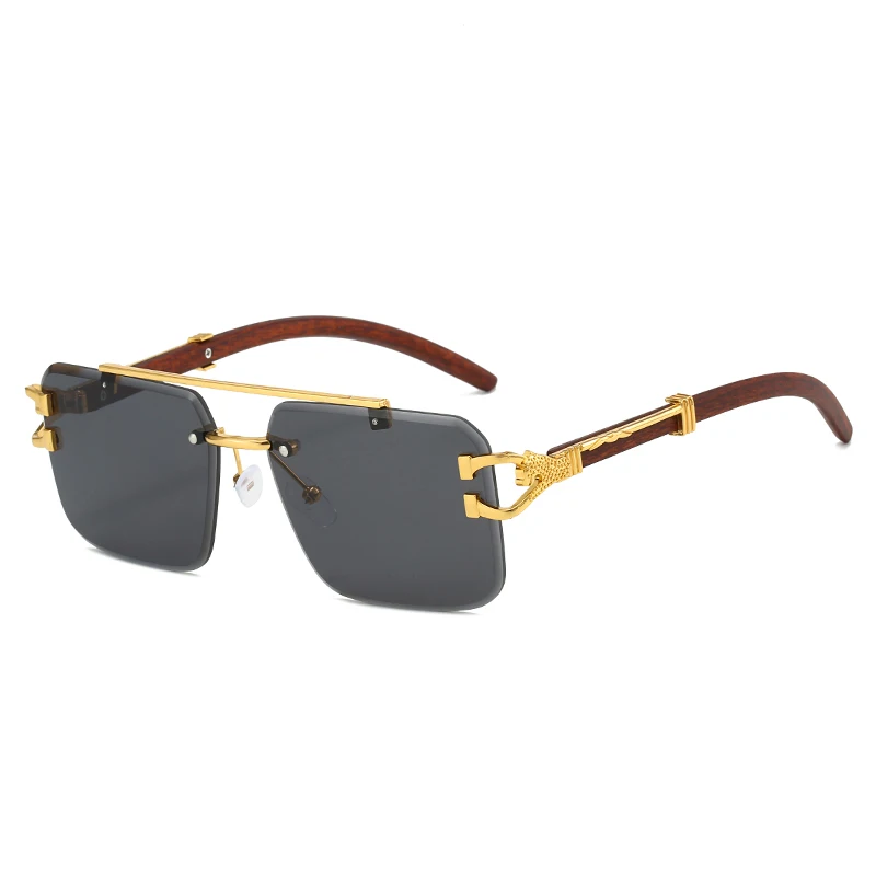 

New Vintage Sunglasses Rimless Cut Edge Sunglasses Men's and Women's Fashion Sunglasses Square Framed Wood Grain Driving Glasses